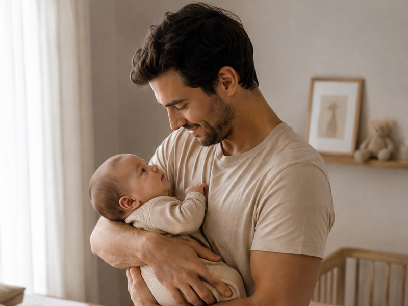 Papá cargando a su bebé recién nacido